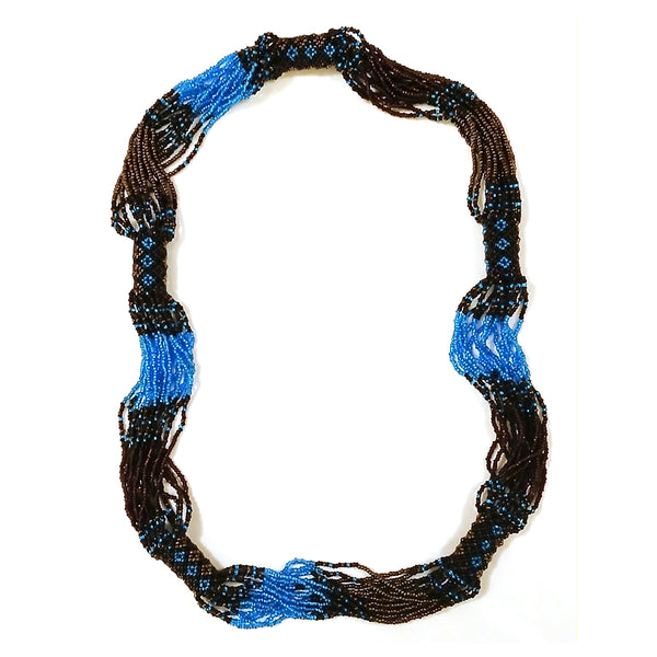 Necklace with blue and brown beads 