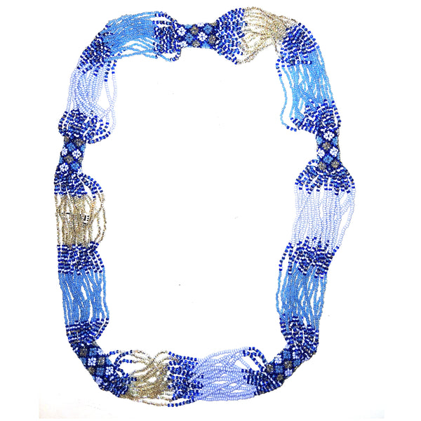 Blue and purple multistrand beaded necklace