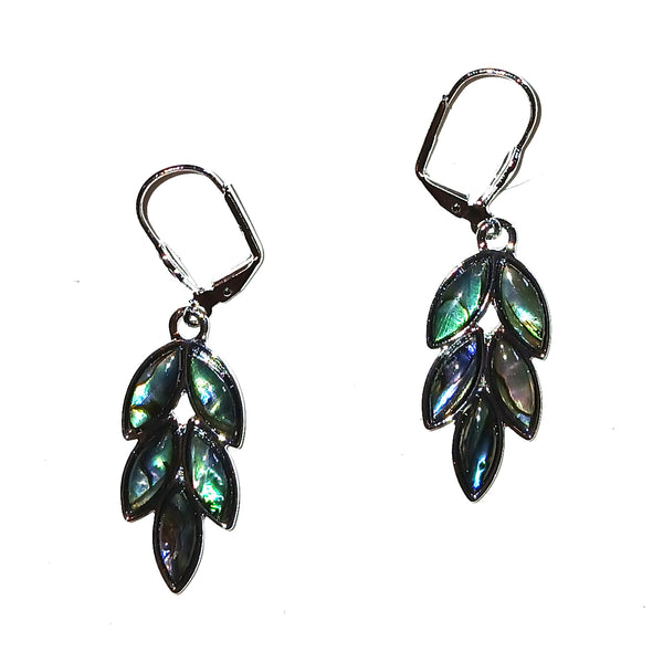 Pair of leaf-shaped earrings with abalone shell