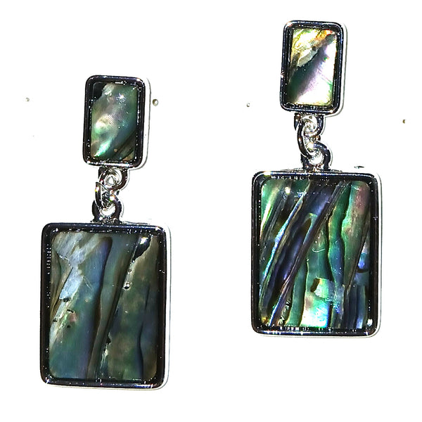 Pair of earrings with rectangular abalone shell drops 