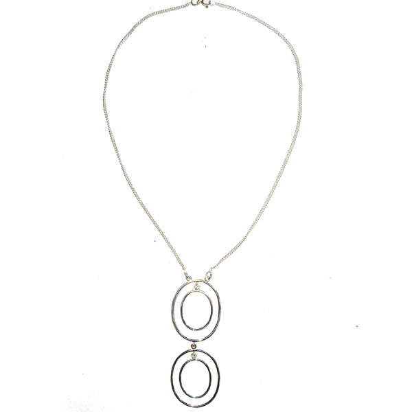 Silver necklace with two oval pendants 