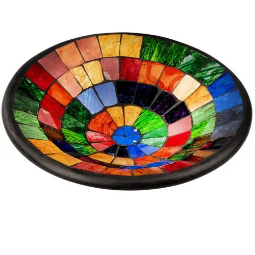 Colorful mosaic bowl with a concentric pattern 