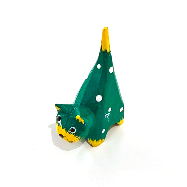 Wooden Long Tail Cat - Green