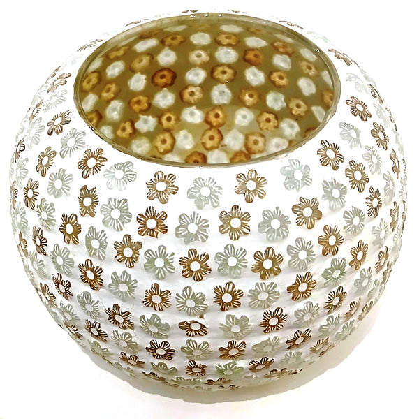 Mosaic Candle Holder - Medium White Flowers