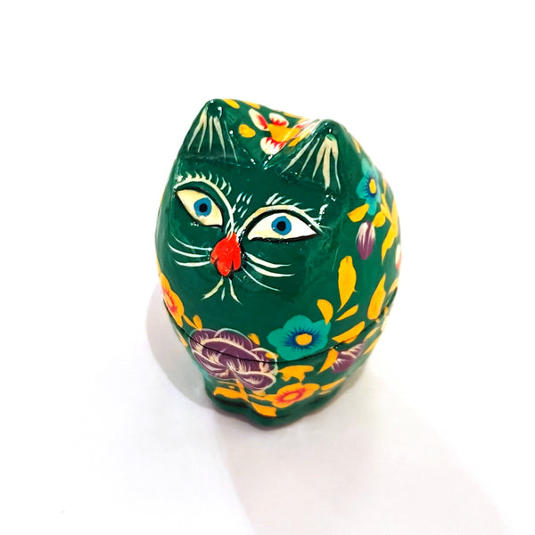 Papier Mache Cat Box - Green