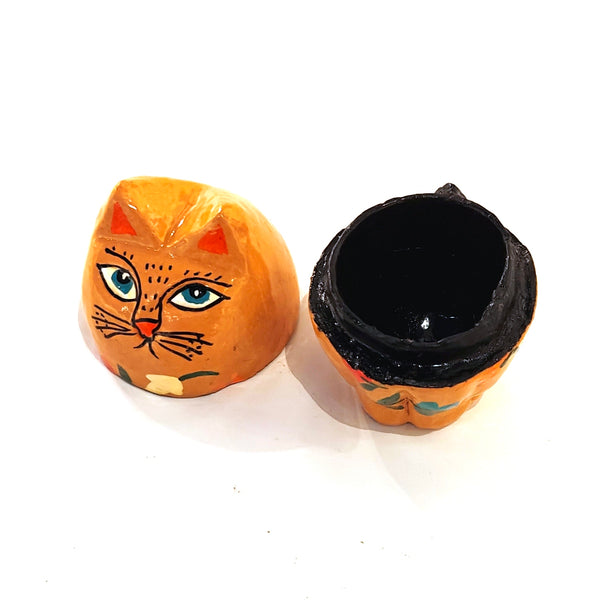 Papier Mache Cat Box - Ochre