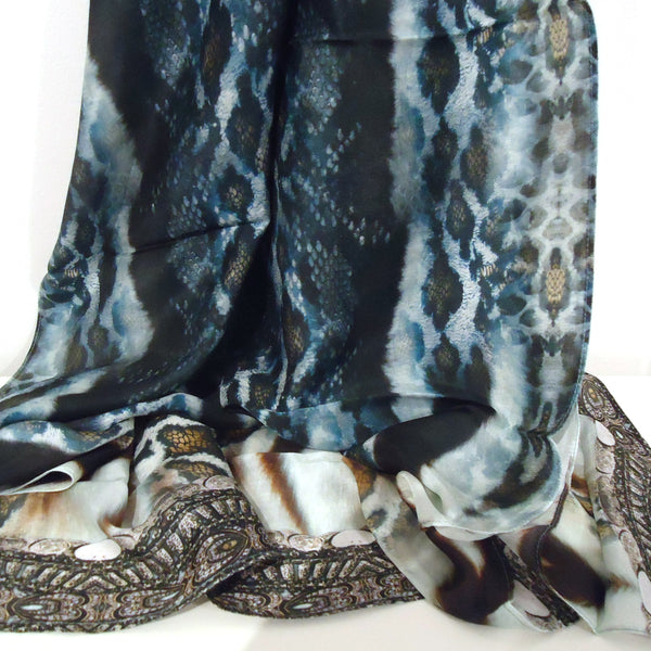 Animal print scarf in neutral tones, available at Cerulean Arts.