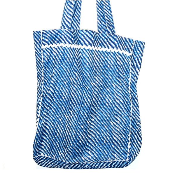 Blue and white striped tote bag 