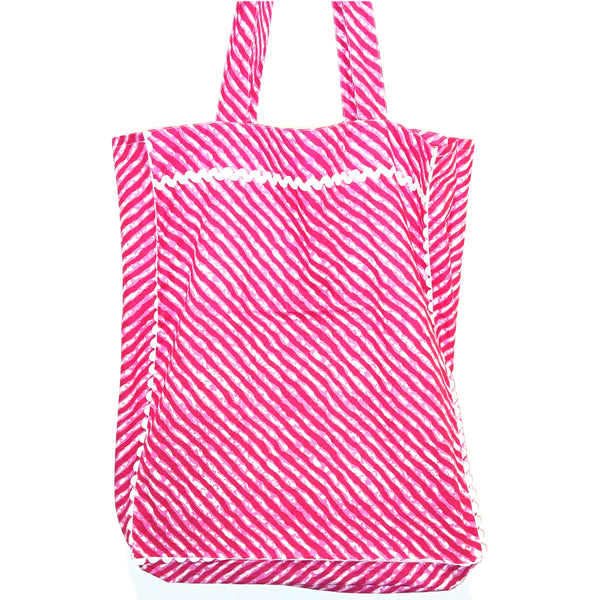 Pink and white striped tote bag 