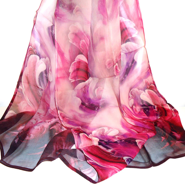 Floral patterned fabric in pink and purple