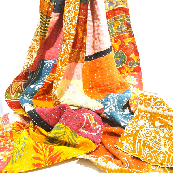 Cotton Kantha Scarf - Patchwork, Golden