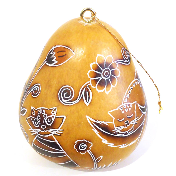 Gourd ornament hand-carved, naturally colored and burned with fire by artisans in the highlands of Peru available at Cerulean Arts.  
