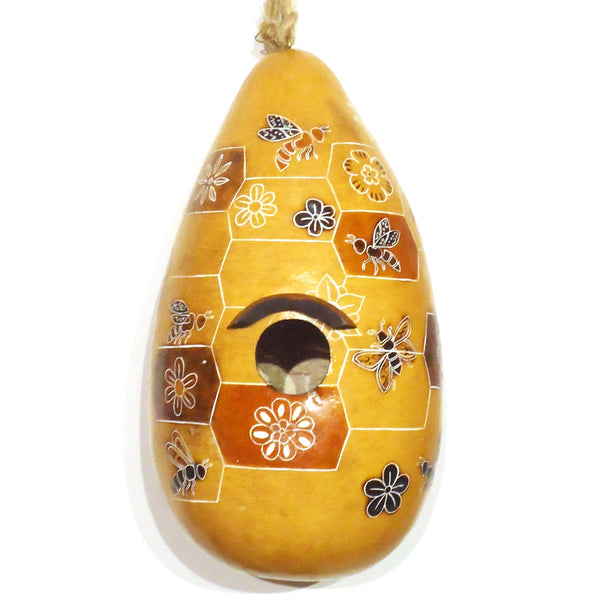 Gourd birdhouse hand-carved and colored by artisans in the highlands of Peru available at Cerulean Arts.