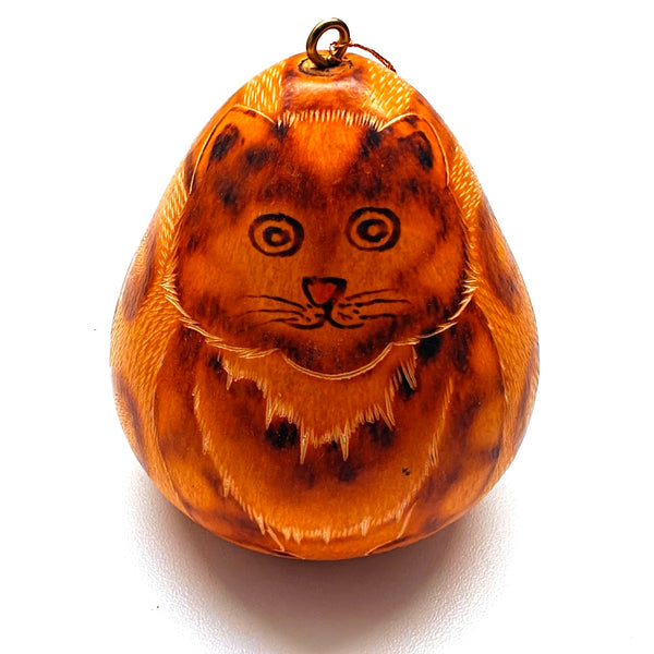 Carved gourd ornament with cat design