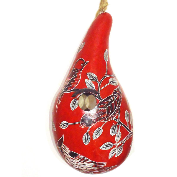 Gourd birdhouse hand-carved and colored by artisans in the highlands of Peru available at Cerulean Arts.  