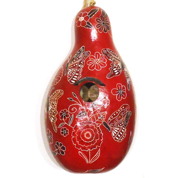 Gourd birdhouse hand-carved and colored by artisans in the highlands of Peru available at Cerulean Arts.