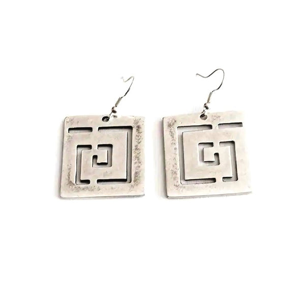 Silver plated square maze earrings available at Cerulean Arts.