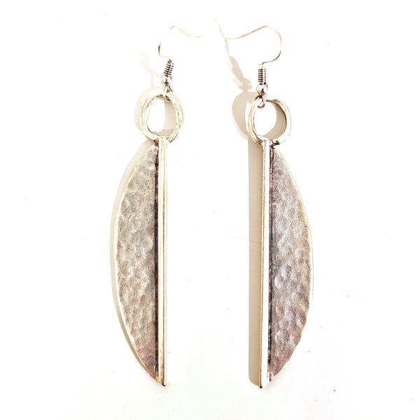 Pair of silver earrings with textured leaf-like design