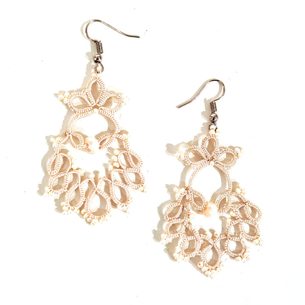 Pair of cream silk crochet and seed bead earrings