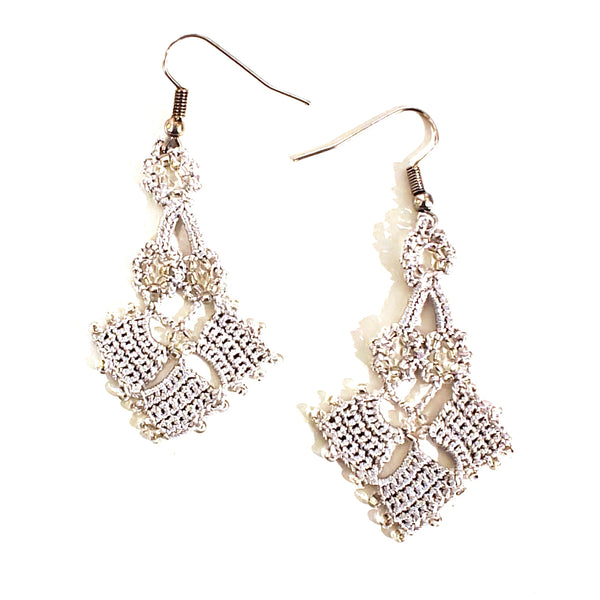 Silver silk crochet and seed  earrings 