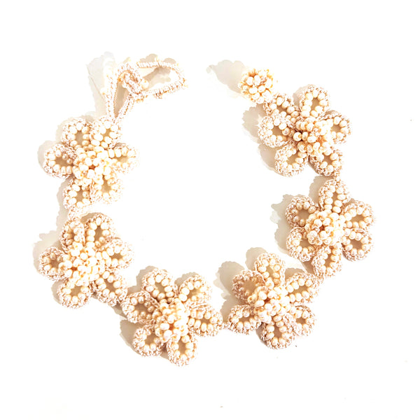 Decorative seed bead and crochet bracelet with flower design
