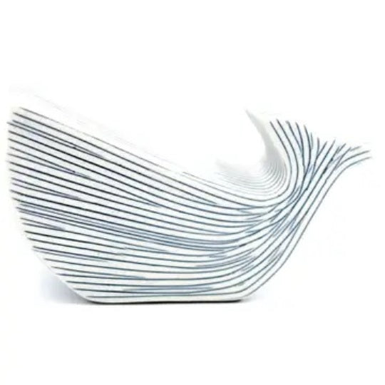 Porcelain whale with navy blue stripe design available at Cerulean Arts