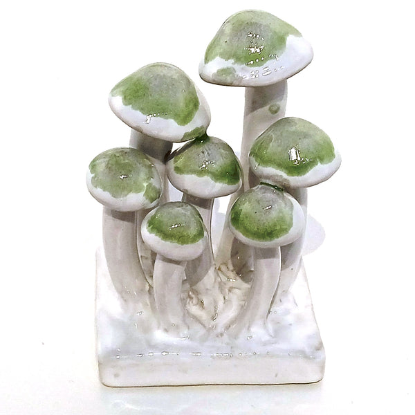 Porcelain Tall Mushroom Cluster - Green & White