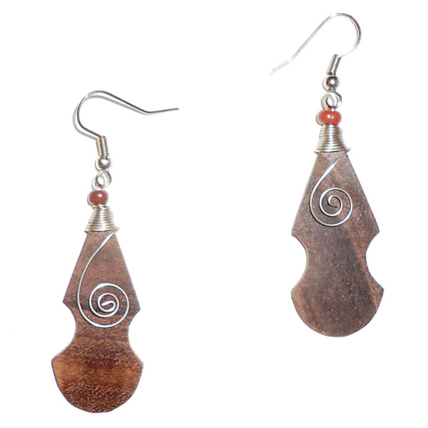 Ebony wood earrings with stainless steel spiral design available at Cerulean Arts. 