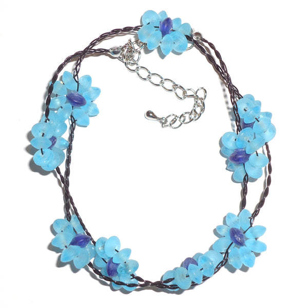 Seaglass Flower Necklace - Sky