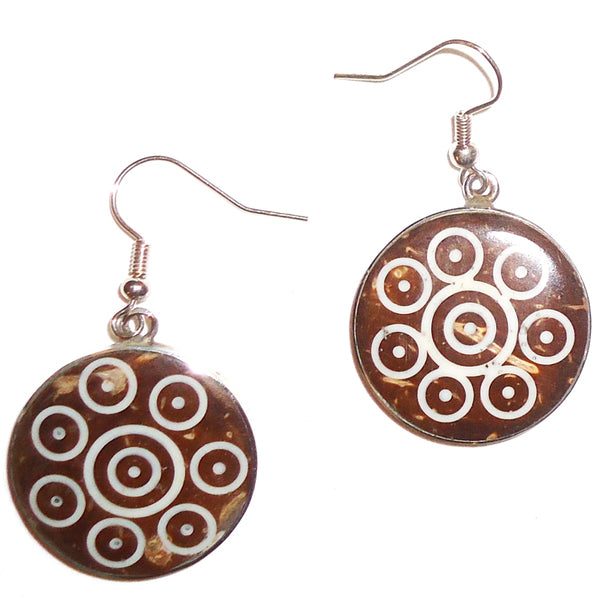 Stainless steel earrings with circle inlay in resin available at Cerulean Arts.