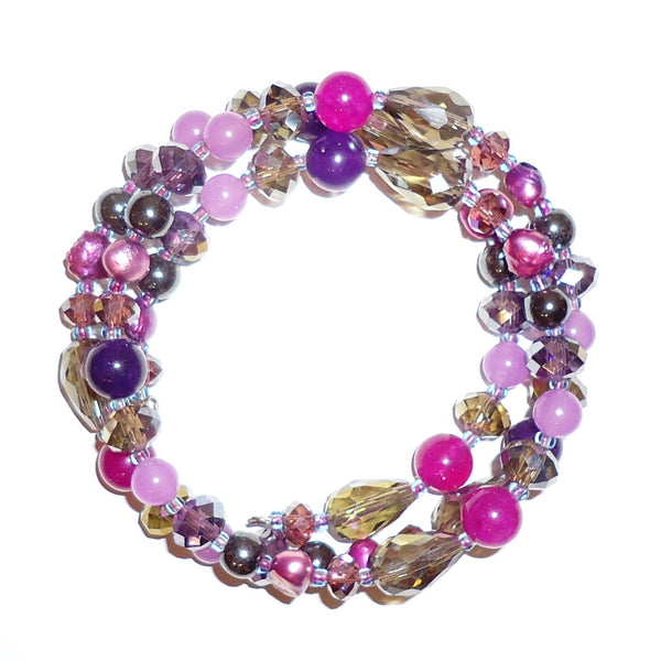 Mixed stone and crystal bead infinity bracelet in shades of purple, available at Cerulean Arts. 