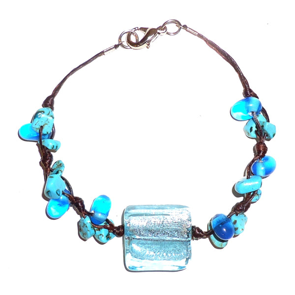 Capri blue colored art glass with natural stone bracelet, available at Cerulean Arts. 