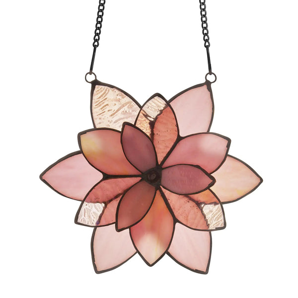 Pink stained glass flower panel available at Cerulean Arts.  