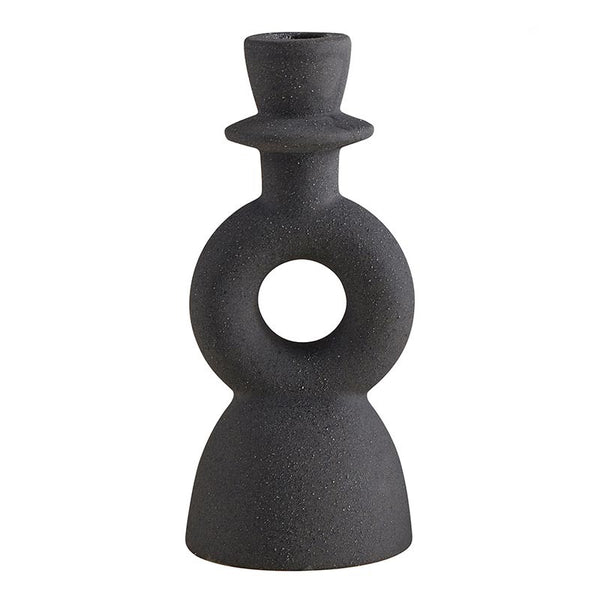 Ceramic candle holder featuring a single circle design with a textured finish in matte black available at Cerulean Arts.