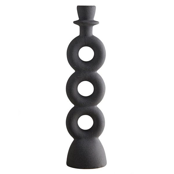 Ceramic candle holder featuring a triple circle design with a textured finish in matte black available at Cerulean Arts.