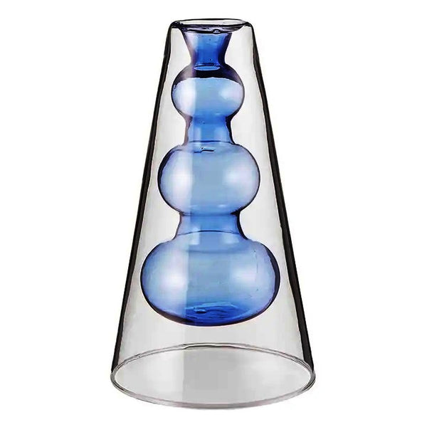 Cobalt blue glass vase featuring three bubbles within an inverted cone, available at Cerulean Arts.