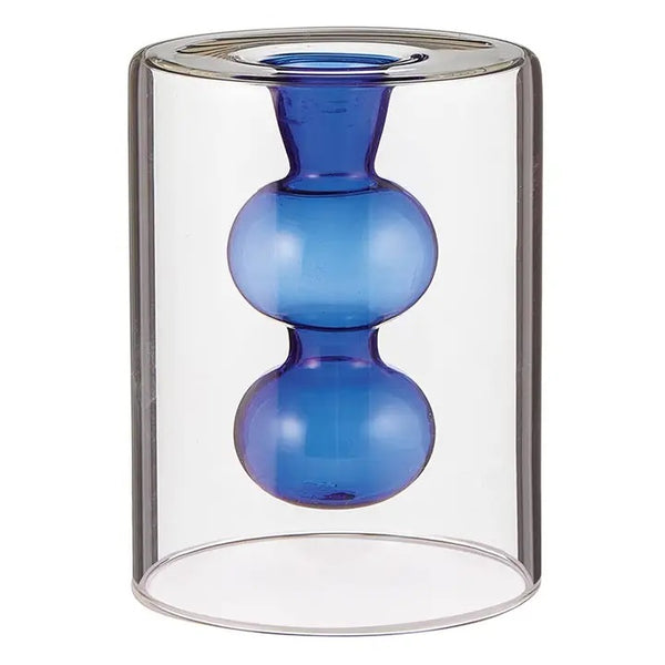 Cobalt blue glass vase featuring two bubbles within an inverted cylinder, available at Cerulean Arts.