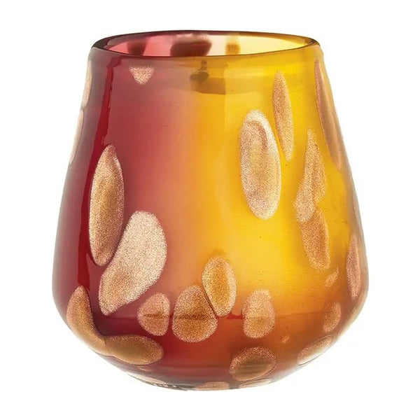 Murano glass candle holder in sunset colors, available at Cerulean Arts.