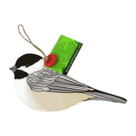 Fused glass bird suncatcher featuring a chickadee in profile, available at Cerulean Arts.