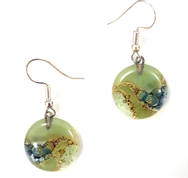 Fused glass earrings in a mix of colors available at Cerulean Arts.  