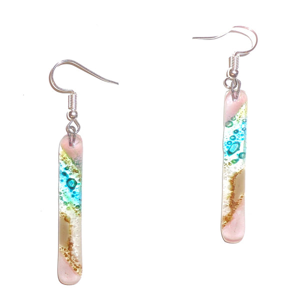 Fused glass earrings in a mix of colors available at Cerulean Arts.