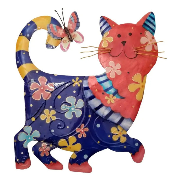 Whimsical cat wall sculpture handcrafted in the Philippines, available at Cerulean Arts, 