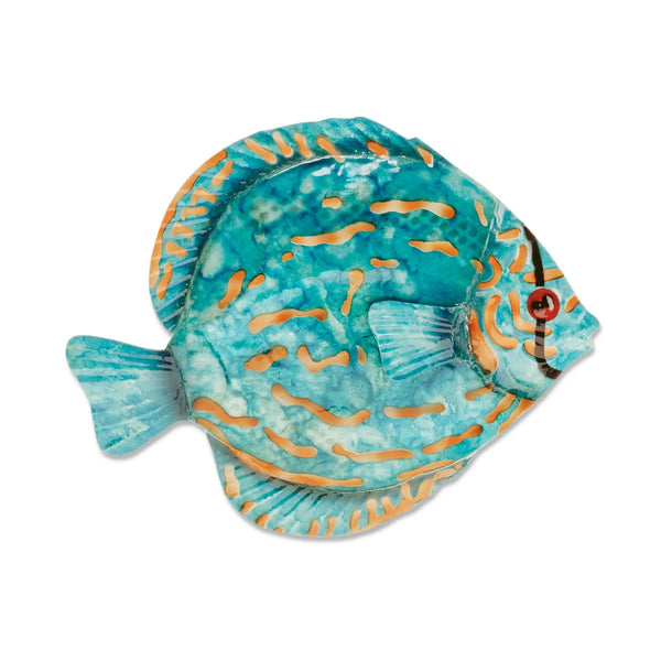 Detailed blue discus fish wall sculpture handcrafted in the Philippines, available at Cerulean Arts. 