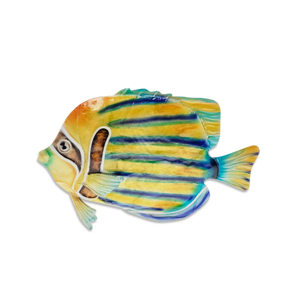 Detailed striped angelfish wall sculpture handcrafted in the Philippines, available at Cerulean Arts.  