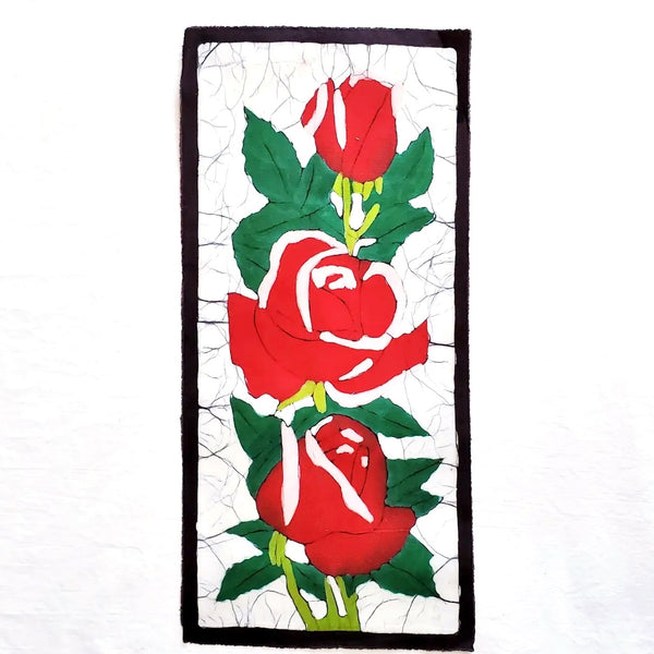 Batik mini cotton tapestry with red rose design available at Cerulean Arts. 