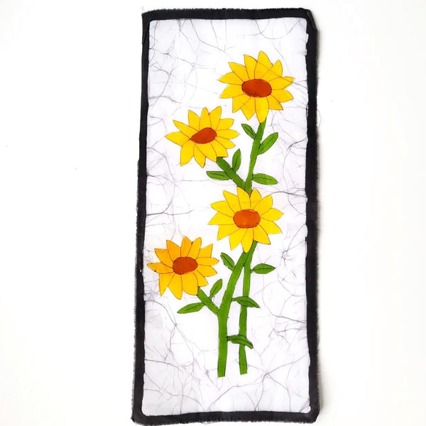 Batik mini cotton tapestry with sunflower design available at Cerulean Arts.