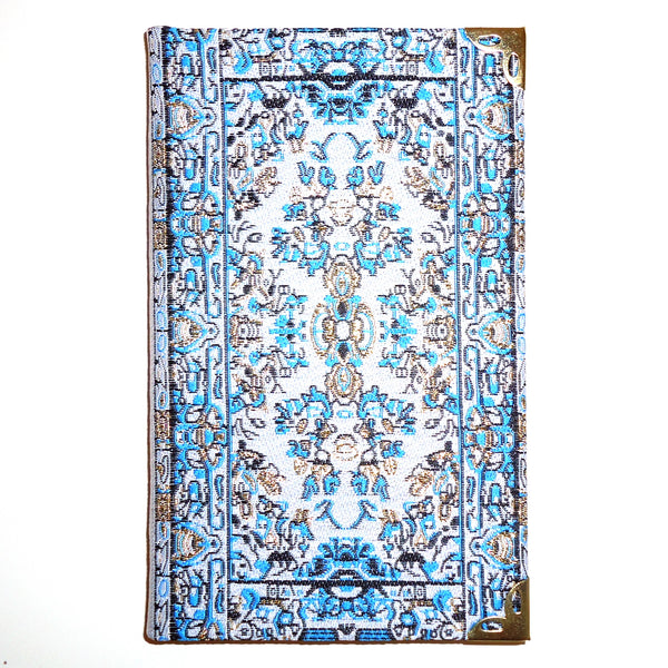 Fabric covered hardback pocket journal with Turkish design in shades of turquoise, available at Cerulean Arts.