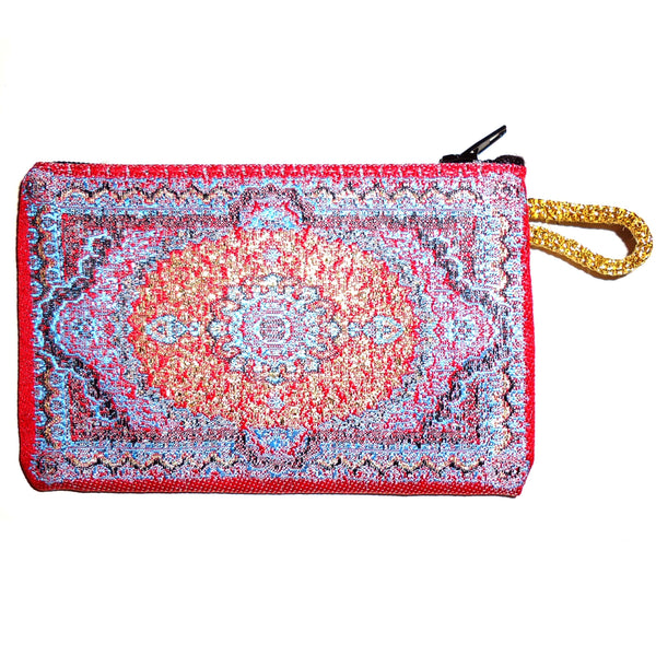Fabric coin purse with Turkish design in shades of red, available at Cerulean Arts. 