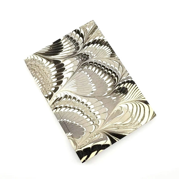 Hardcover journal with marble design in gray feathers, available at Cerulean Arts.