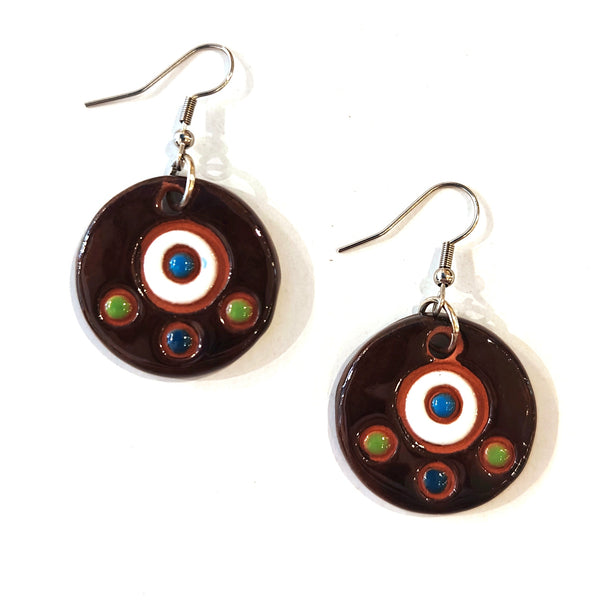 Ceramic Dangle Earrings - Brown & White
